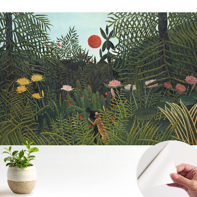 Junglă tropicală cu soare roșu