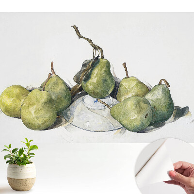 Pere în acuarelă pe o farfurie