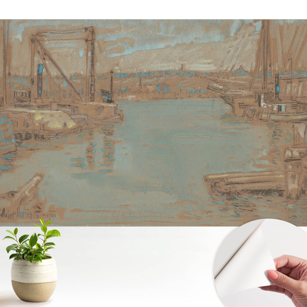 Un peisaj portuar clasic în nuanțe de albastru