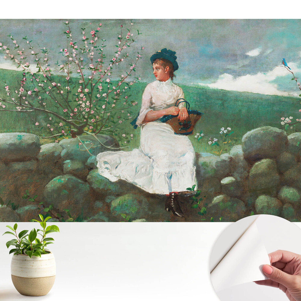 Flori și o fată pe perete