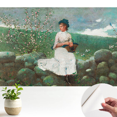 Flori și o fată pe perete