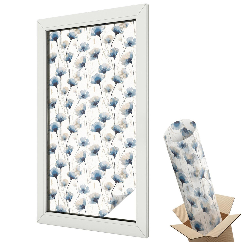 Folie geamuri protecție solară Flori albastre