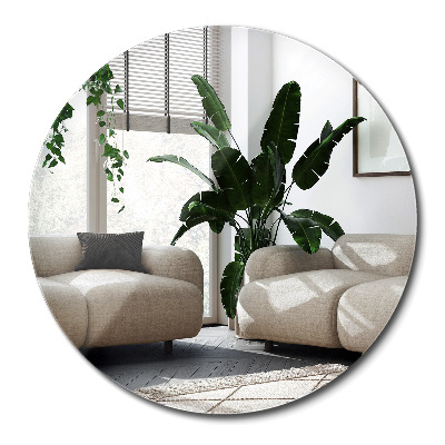 Oglinda rotunda suspendată pe perete mansardă fără ramă