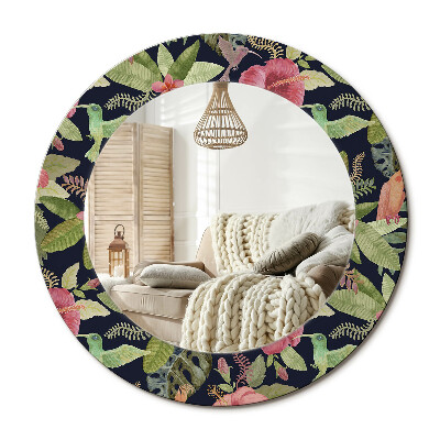 Oglinda rotunda imprimata Flori de hibiscus