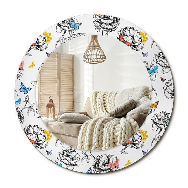 Oglinda rotunda cu rama imprimata Fluturi colorați