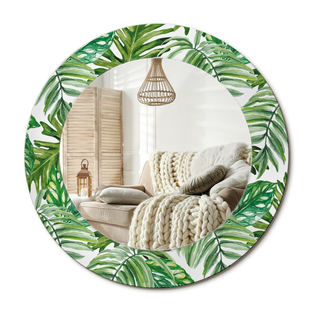 Oglinda rotunda cu rama imprimata Frunze de junglă