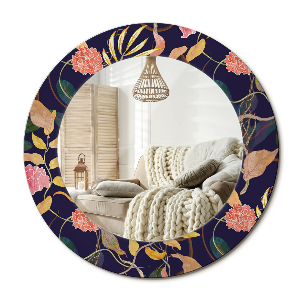 Oglinda rotunda cu rama imprimata Plante în acuarelă