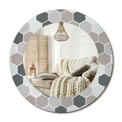 Oglinda rotunda imprimata Model hexagonal