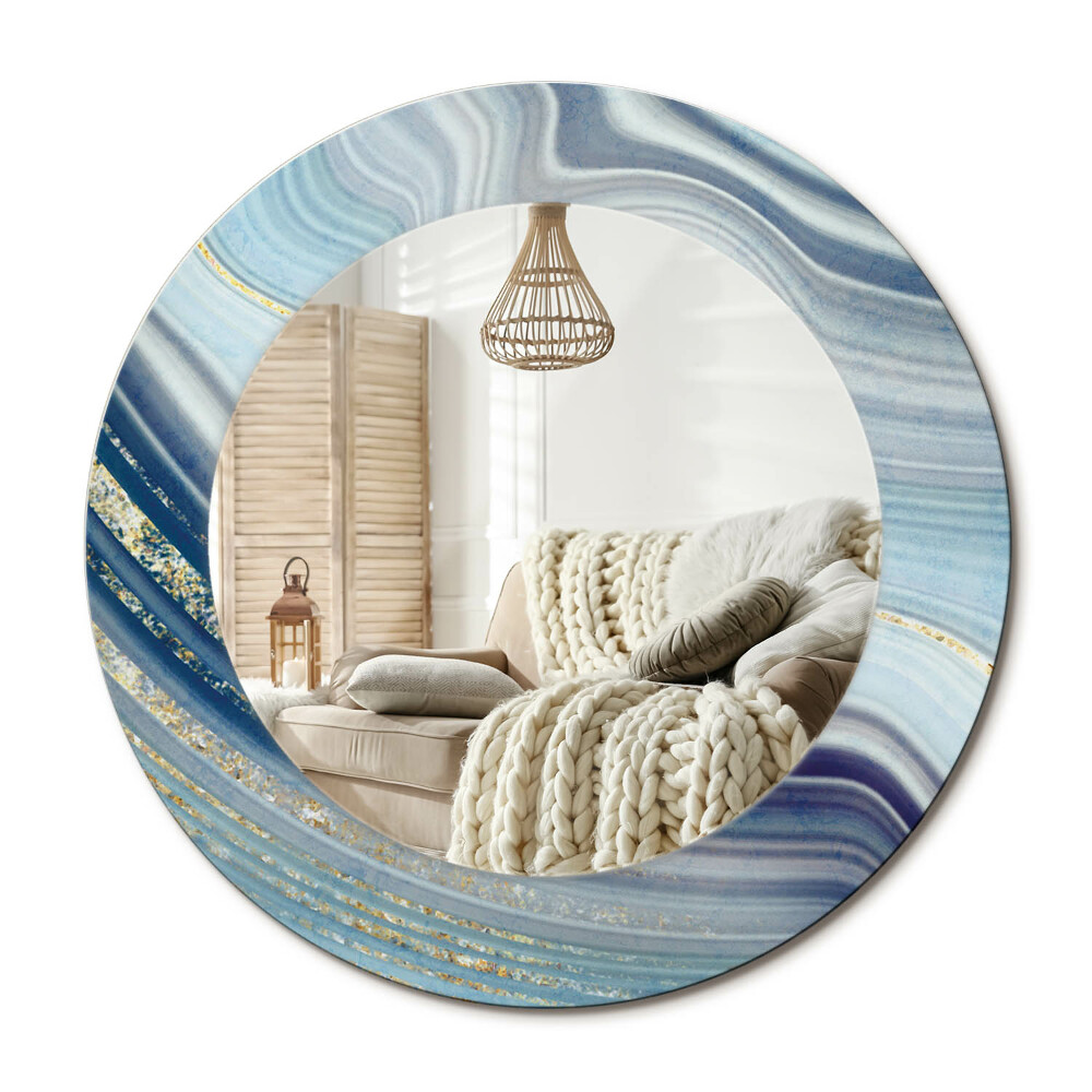 Oglinda rotunda cu rama imprimata Marmură albastră