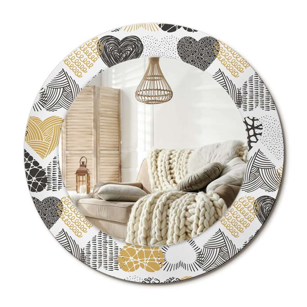 Oglinda rotunda cu rama imprimata Stil Doodle cu Inimi