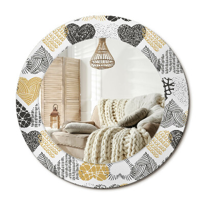 Oglinda rotunda cu rama imprimata Stil Doodle cu Inimi