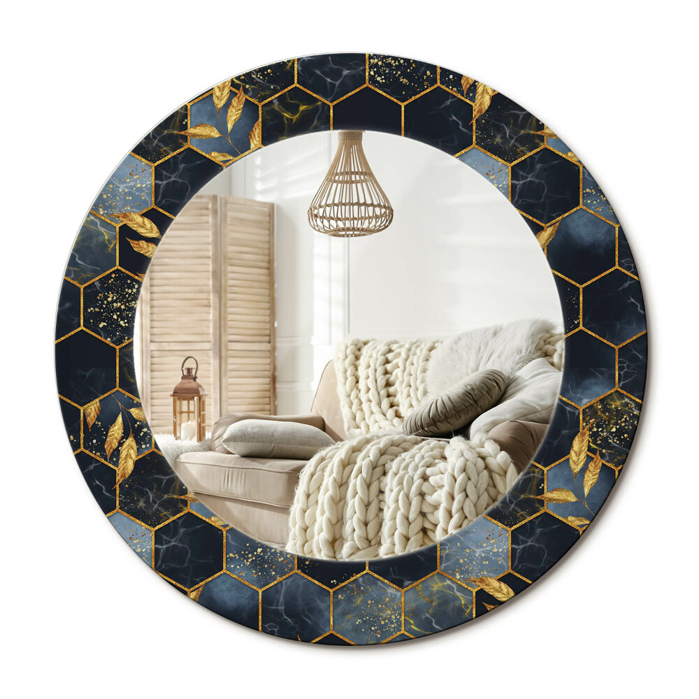 Oglinda rotunda imprimata Hexagon de marmură