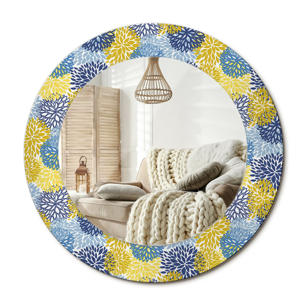 Oglinda perete decorativa rotunda Flori albastre