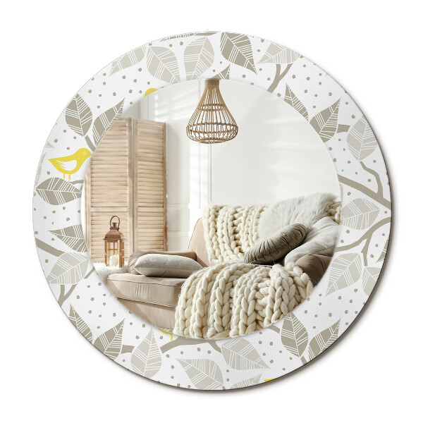 Oglinda rotunda imprimata Păsări galbene pe ramuri