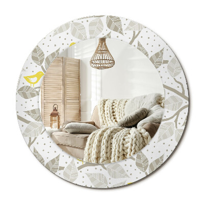 Oglinda rotunda imprimata Păsări galbene pe ramuri