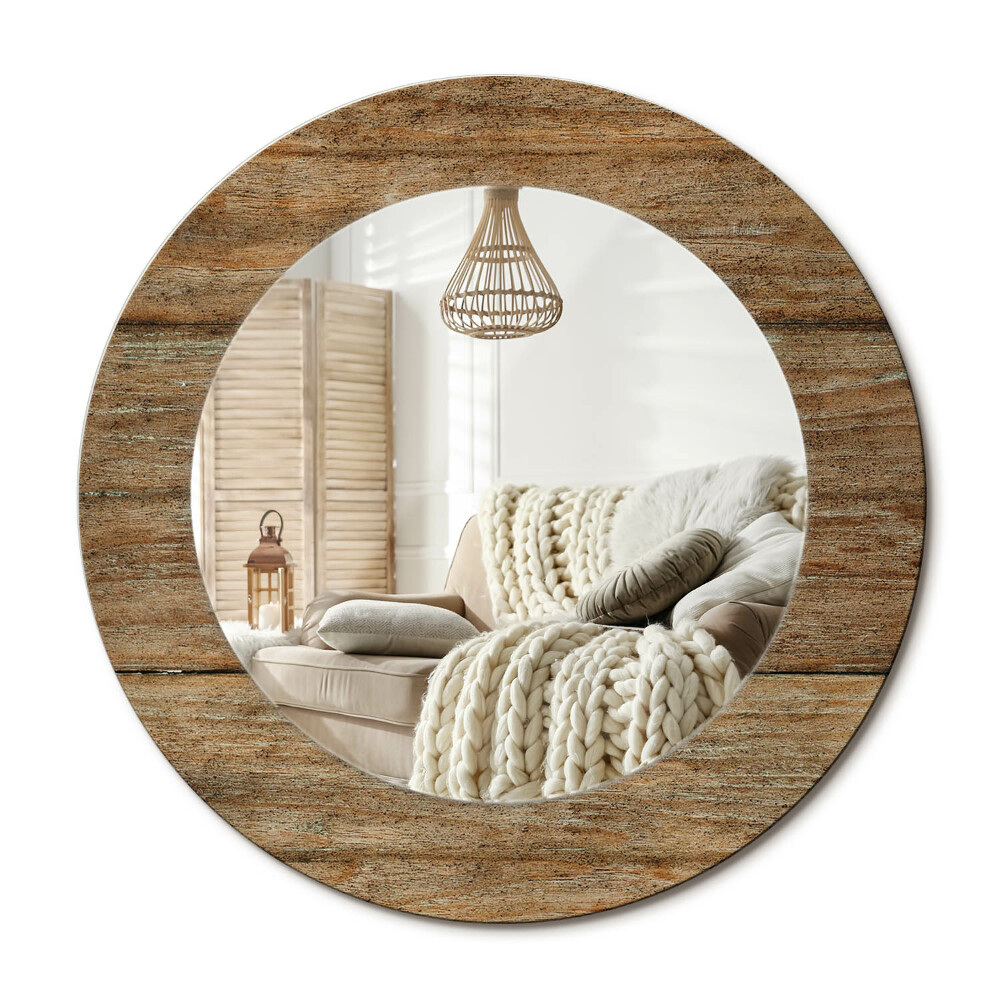 Oglinda rotunda cu rama imprimata Lemn vechi