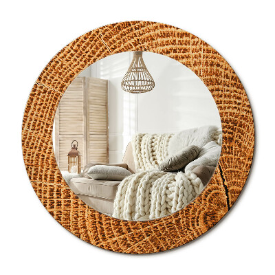 Oglinda rotunda cu rama imprimata Lemn de stejar