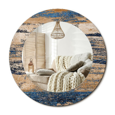 Oglinda rotunda cu rama imprimata Lemn abstract