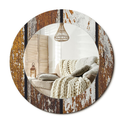 Oglinda rotunda imprimata Lemn vintage închis la culoare