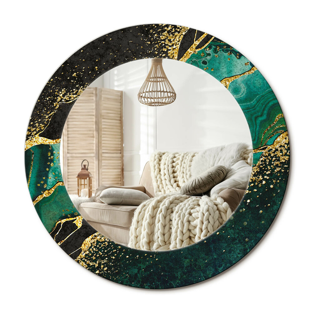 Oglinda rotunda cu rama imprimata Verde marmoră