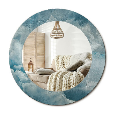 Oglinda rotunda cu rama imprimata Marmură Onyx Albastră