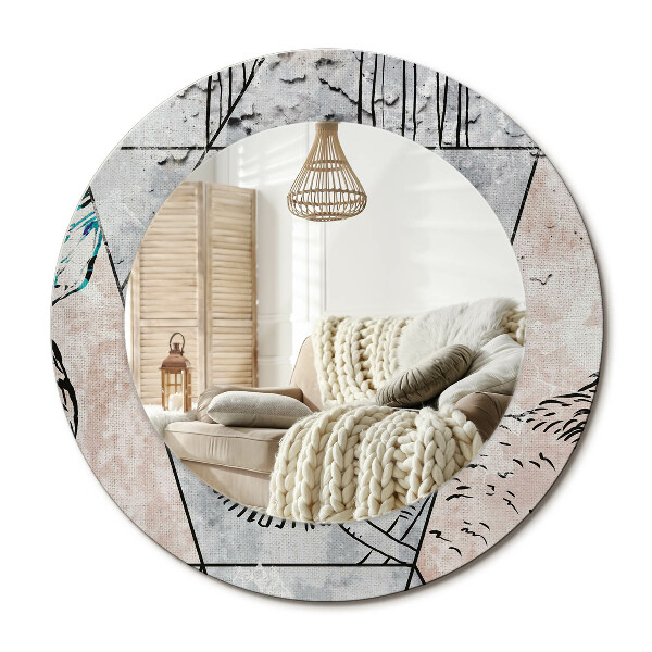 Decor oglinda rotunda Animale abstracte