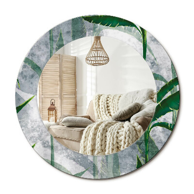 Oglinda rotunda cu rama imprimata Frunze tropicale