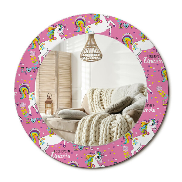 Oglinda rotunda cu rama imprimata Unicorn magic