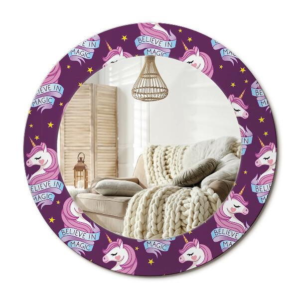 Oglinda rotunda cu rama imprimata Unicorn Stelar