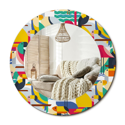 Oglinda perete decorativa rotunda Păsări tropicale geometrice