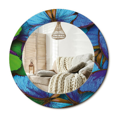 Decor oglinda rotunda Fluture albastru și verde