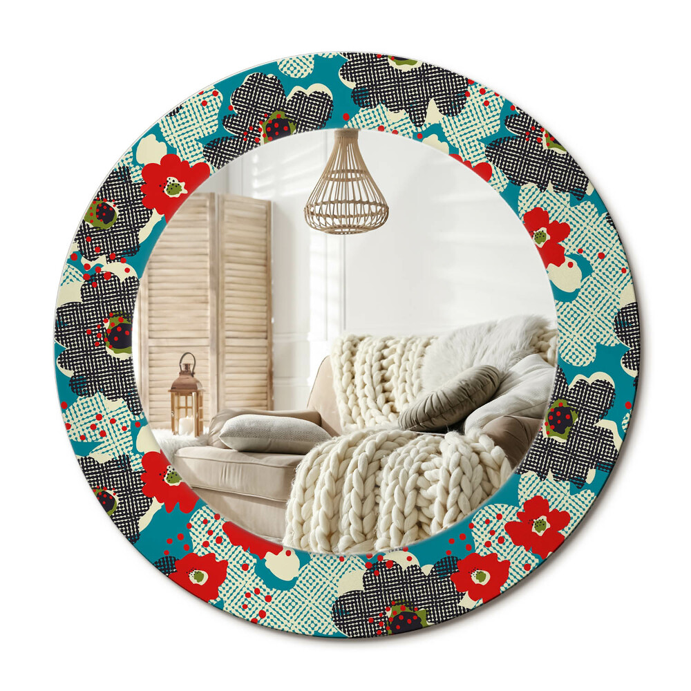 Oglinda rotunda cu rama imprimata Model retro de flori