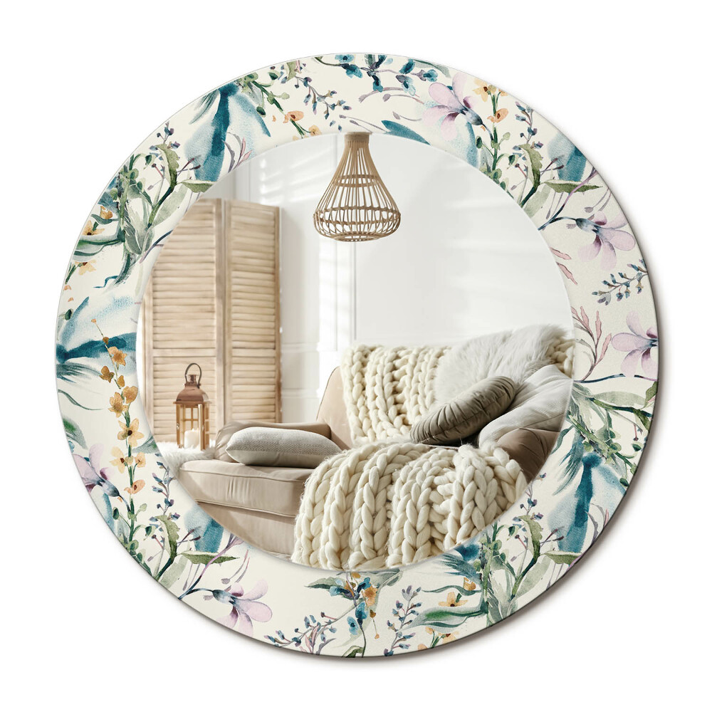 Oglinda rotunda imprimata Flori în acuarelă