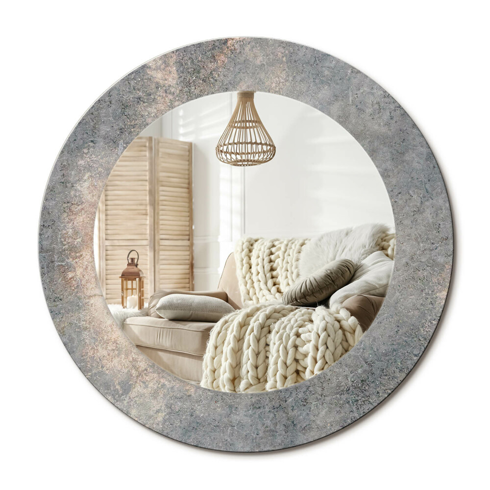Oglinda rotunda cu rama imprimata Beton vintage