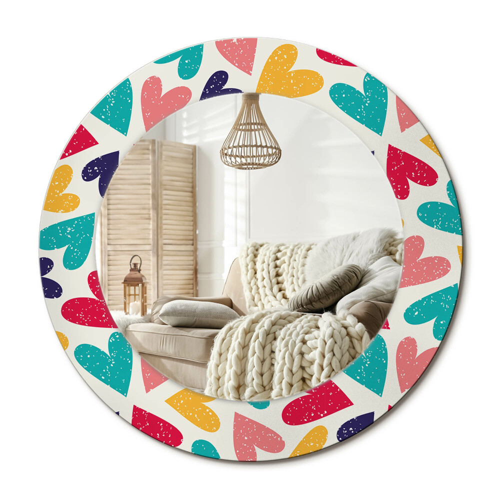 Oglinda perete decorativa rotunda Inimi colorate