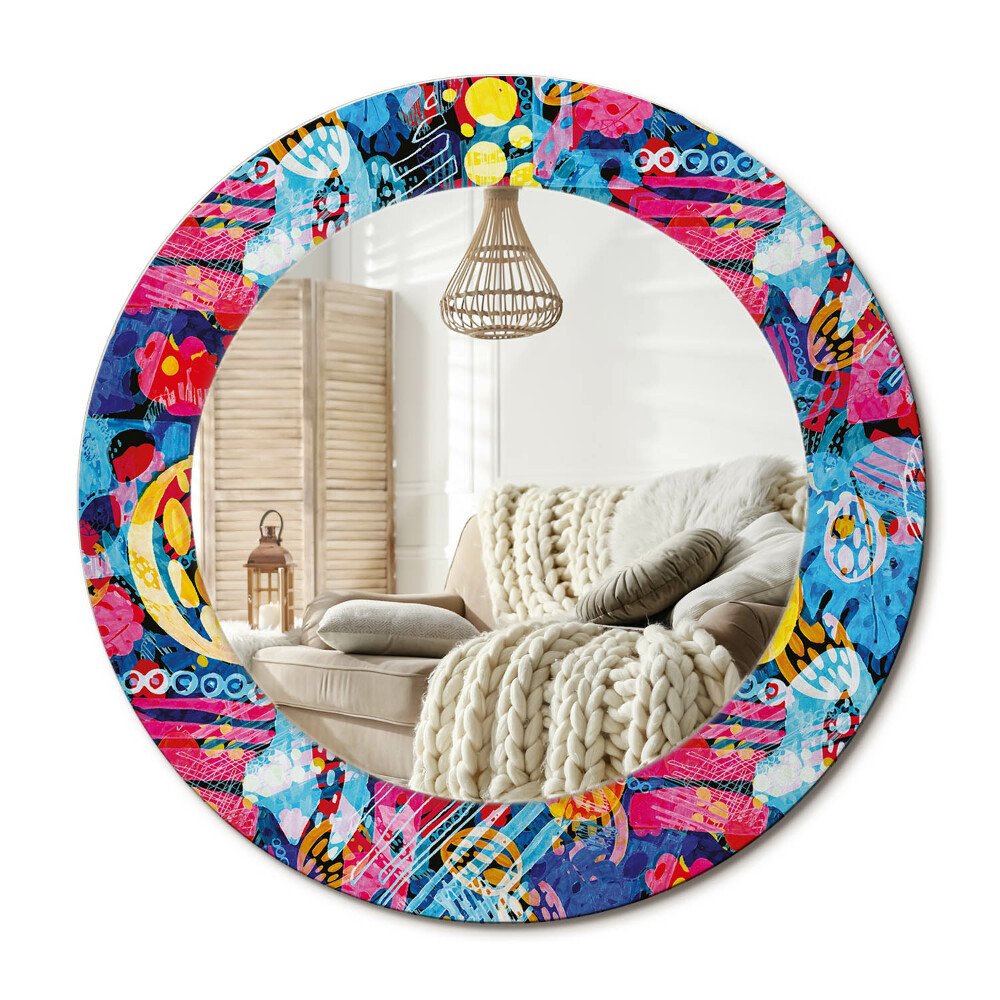 Oglinda rotunda cu rama imprimata Mâzgăleli colorate