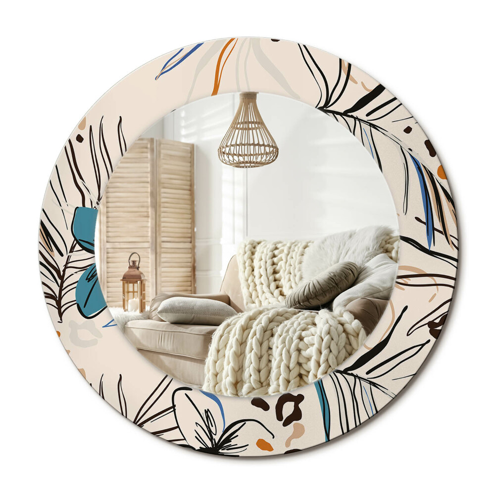 Oglinda perete decorativa rotunda Flori cu model de junglă