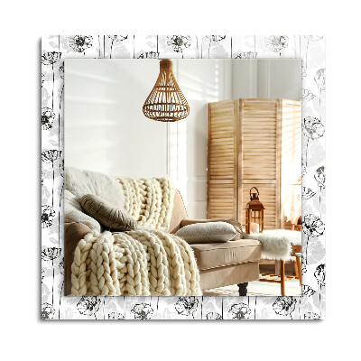 Oglinda dreptunghiulară rama cu imprimeu Model de flori monocrom