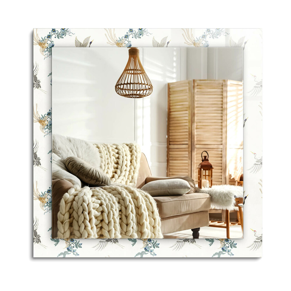 Oglinda dreptunghiulară decor perete Păsări și flori