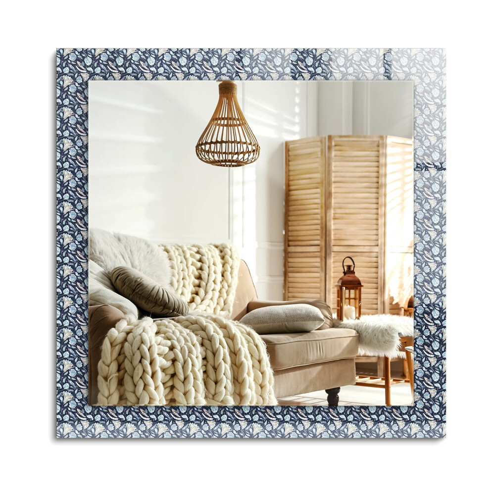 Oglinda dreptunghiulară decor perete Model floral albastru