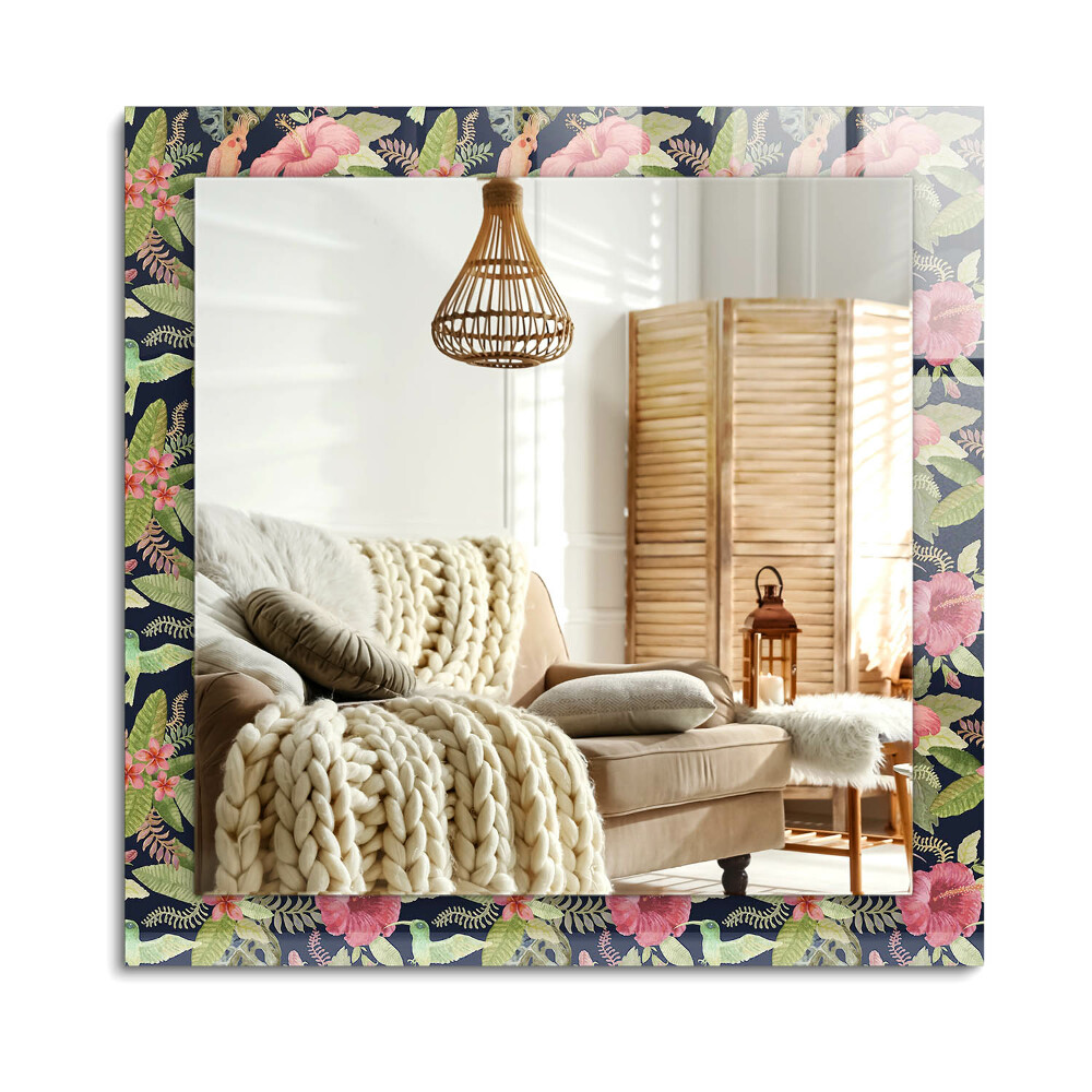 Oglinda cu decor dreptunghiulară Flori și păsări