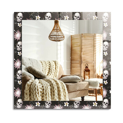 Oglinda dreptunghiulară rama cu imprimeu Cranii și flori