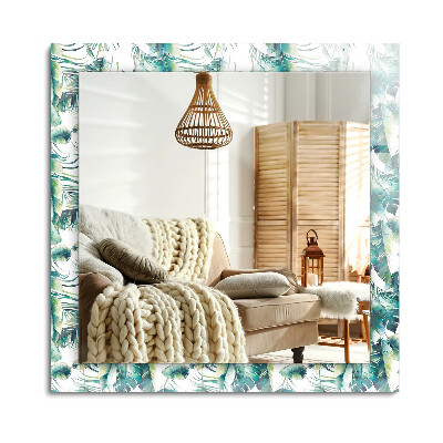 Oglinda cu decor dreptunghiulară Frunze tropicale verzi