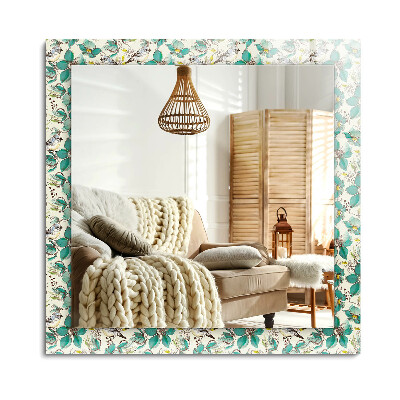 Oglinda dreptunghiulară imprimata Păsări și flori