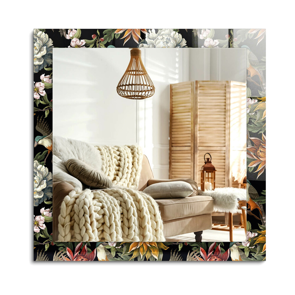 Oglinda dreptunghiulară rama cu imprimeu Flori și păsări