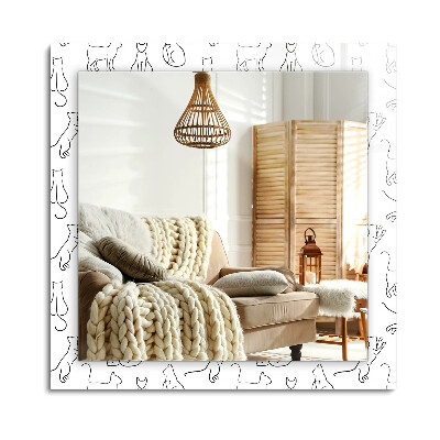 Oglinda dreptunghiulară rama cu imprimeu Contururi de pisici