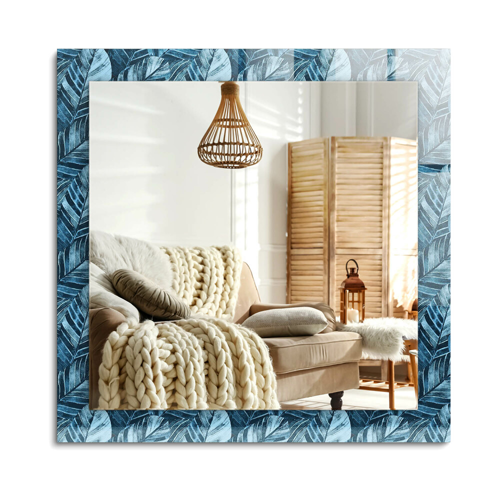 Oglinda cu decor dreptunghiulară Model de frunze albastre