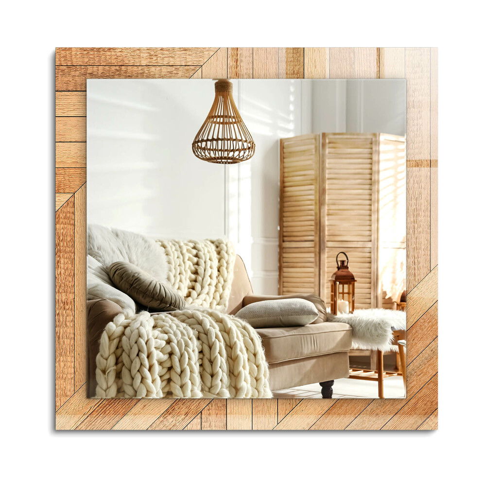 Oglinda dreptunghiulară rama cu imprimeu parchet din lemn