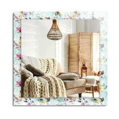 Oglinda dreptunghiulară rama cu imprimeu Flori și păsări