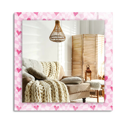 Oglinda cu decor dreptunghiulară Inimi roz